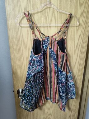 Vanilla Star Multicolor Pink, Blue & Black Striped Floral Tank